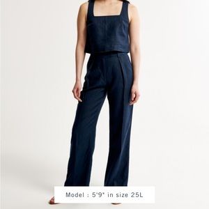 Abercrombie & Fitch Premium Linen Tailored Pants Navy